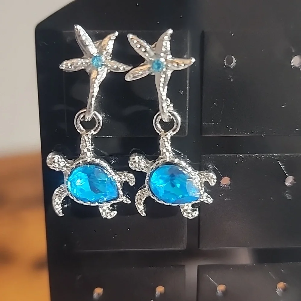 Beach-style Fashionable Starfish&blue Turtles Stud Earrings For Women Perfect
